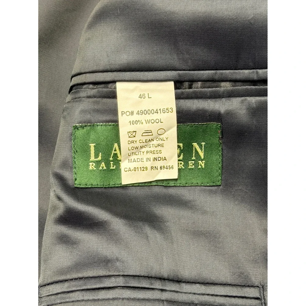 Lauren Ralph Lauren Mens 3-Piece Wool Suit Navy Blue Jacket 46L Pants 40x31 Vest